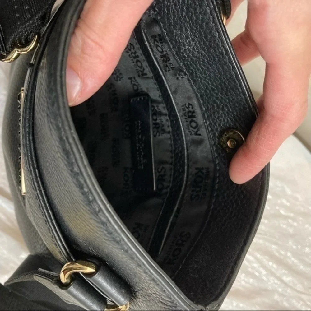 Michael kors black leather crossbody bag with faux jewels